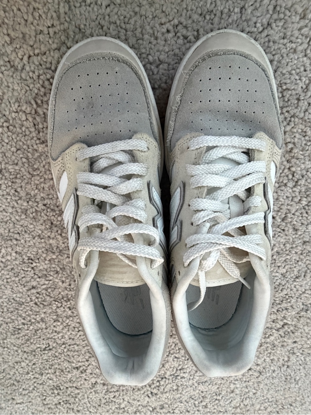 New Balance Women's Light Gray and White Suede Lace-Up Sneakers